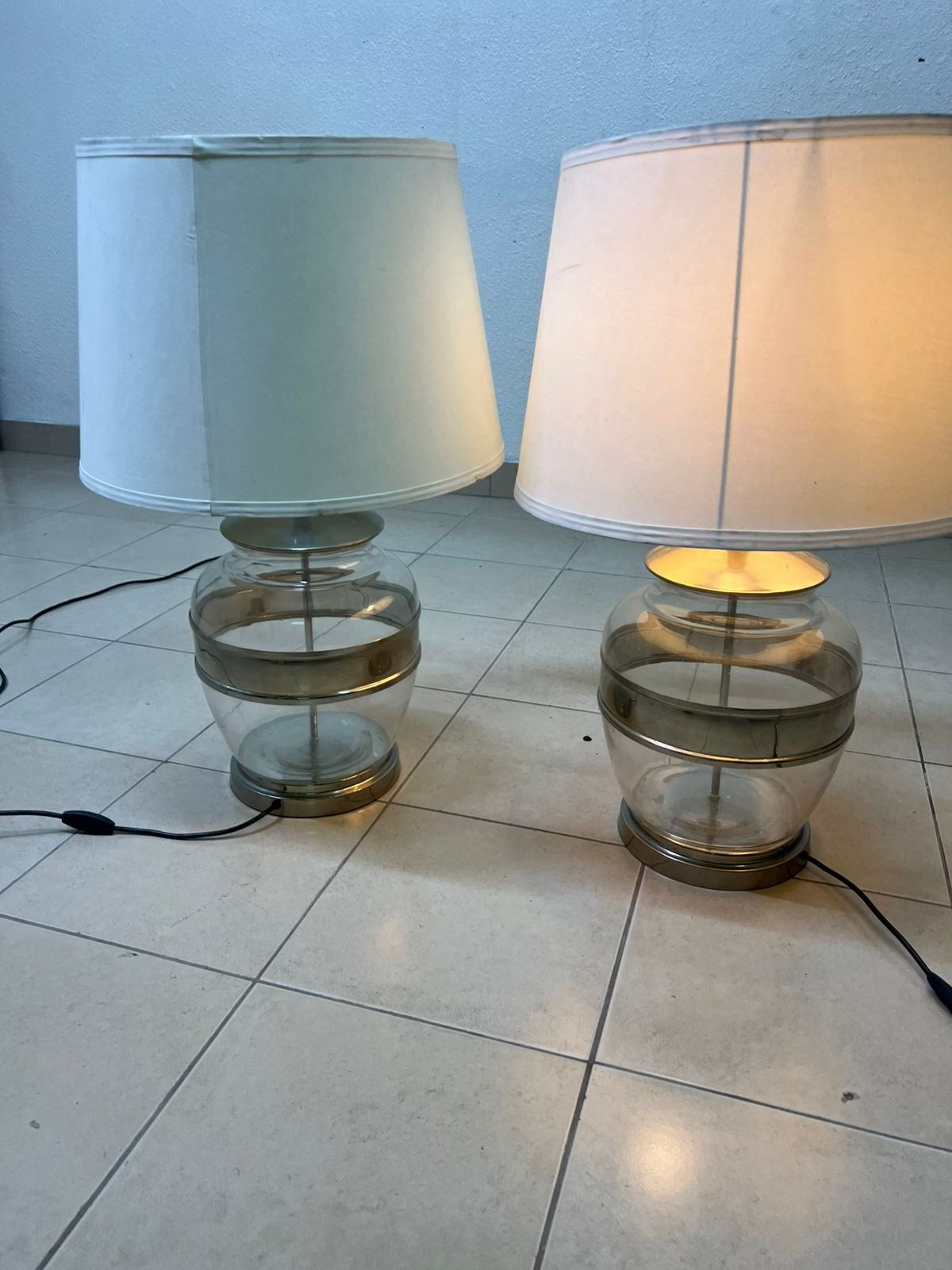 Set of 2 Modern Table Lamps – Clear Glass & Brass Base with Cream Fabric Drum Shade for Bedroom, Living Room & Office - Image 12
