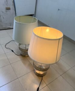 Set of 2 Modern Table Lamps – Clear Glass & Brass Base with Cream Fabric Drum Shade for Bedroom, Living Room & Office - Image 13