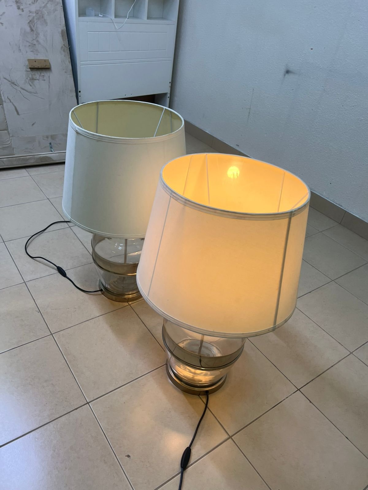 Set of 2 Modern Table Lamps – Clear Glass & Brass Base with Cream Fabric Drum Shade for Bedroom, Living Room & Office - Image 13