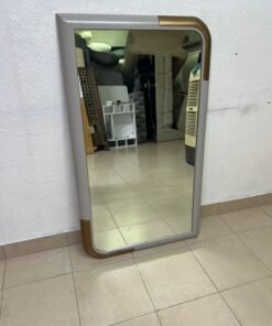 Modern Grey & Gold Framed Mirror – Contemporary Rounded Rectangular Mirror with Gold Corner Accents for Living Room & Bedroom - Image 2