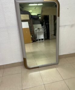 Modern Grey & Gold Framed Mirror – Contemporary Rounded Rectangular Mirror with Gold Corner Accents for Living Room & Bedroom