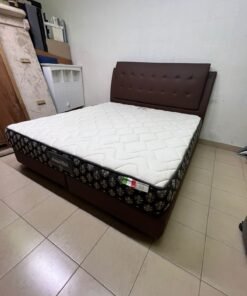 Classic Brown Faux Leather Bed Frame with Tufted Headboard & White Quilted Mattress – Complete Divan Bed Set for Bedroom & Guest Room - Image 2