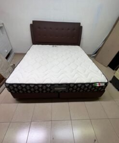 Classic Brown Faux Leather Bed Frame with Tufted Headboard & White Quilted Mattress – Complete Divan Bed Set for Bedroom & Guest Room - Image 4