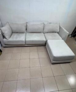 Modern Cream Fabric L-Shaped Sectional Sofa with Ottoman – Plush 3-Seater Couch with Fluffy Back Cushions & Solid Base for Living Room & Apartments - Image 2