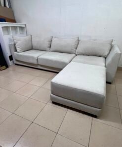 Modern Cream Fabric L-Shaped Sectional Sofa with Ottoman – Plush 3-Seater Couch with Fluffy Back Cushions & Solid Base for Living Room & Apartments - Image 3