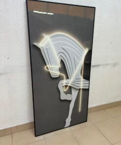 Modern 3D Neon Horse Wall Art – LED Lighted Black Framed Canvas with White Sculptural Horse, Contemporary Lighting for Living Room & Bedroom - Image 3