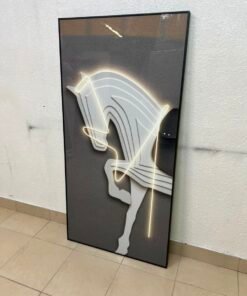 Modern 3D Neon Horse Wall Art – LED Lighted Black Framed Canvas with White Sculptural Horse, Contemporary Lighting for Living Room & Bedroom - Image 5