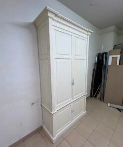 Classic White Paneled Wardrobe / Armoire – Traditional 2-Door Cabinet with Crown Molding, Top Rail & Bottom Storage Cupboard - Image 3
