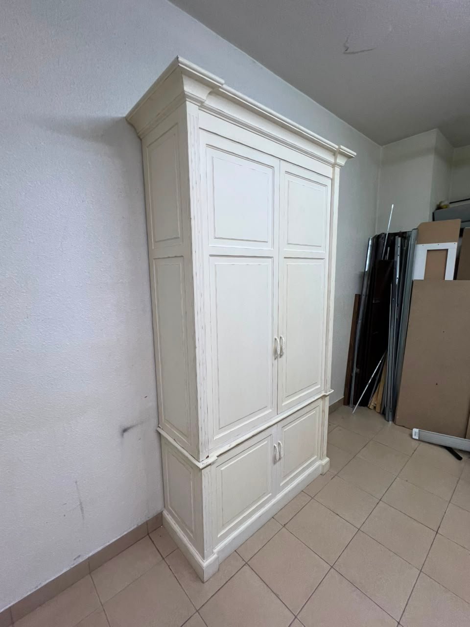 Classic White Paneled Wardrobe / Armoire – Traditional 2-Door Cabinet with Crown Molding, Top Rail & Bottom Storage Cupboard - Image 3