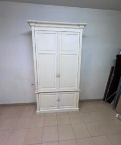 Classic White Paneled Wardrobe / Armoire – Traditional 2-Door Cabinet with Crown Molding, Top Rail & Bottom Storage Cupboard - Image 4