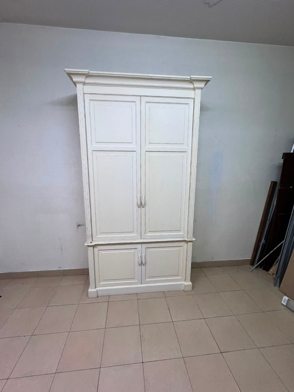 Classic White Paneled Wardrobe / Armoire – Traditional 2-Door Cabinet with Crown Molding, Top Rail & Bottom Storage Cupboard - Image 4