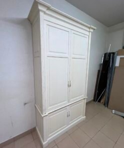 Classic White Paneled Wardrobe / Armoire – Traditional 2-Door Cabinet with Crown Molding, Top Rail & Bottom Storage Cupboard - Image 5