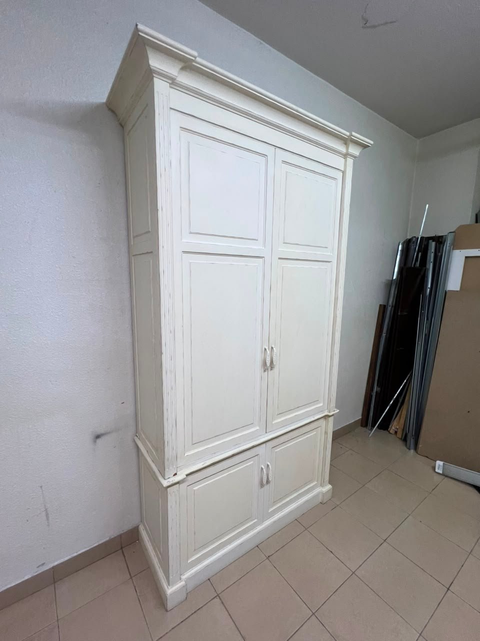 Classic White Paneled Wardrobe / Armoire – Traditional 2-Door Cabinet with Crown Molding, Top Rail & Bottom Storage Cupboard - Image 5