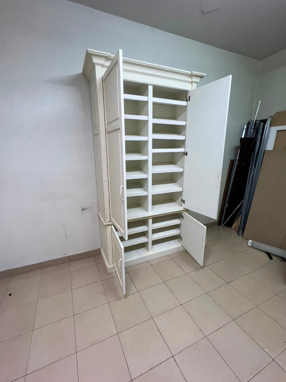 Classic White Paneled Wardrobe / Armoire – Traditional 2-Door Cabinet with Crown Molding, Top Rail & Bottom Storage Cupboard - Image 6