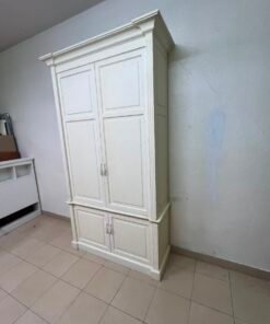 Classic White Paneled Wardrobe / Armoire – Traditional 2-Door Cabinet with Crown Molding, Top Rail & Bottom Storage Cupboard - Image 8