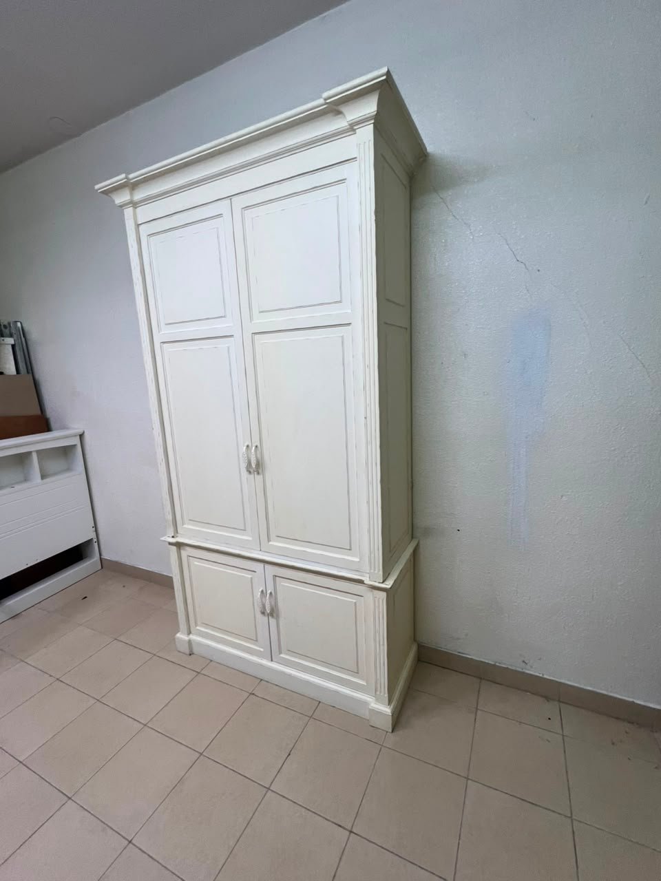 Classic White Paneled Wardrobe / Armoire – Traditional 2-Door Cabinet with Crown Molding, Top Rail & Bottom Storage Cupboard - Image 8