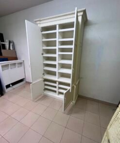 Classic White Paneled Wardrobe / Armoire – Traditional 2-Door Cabinet with Crown Molding, Top Rail & Bottom Storage Cupboard - Image 9