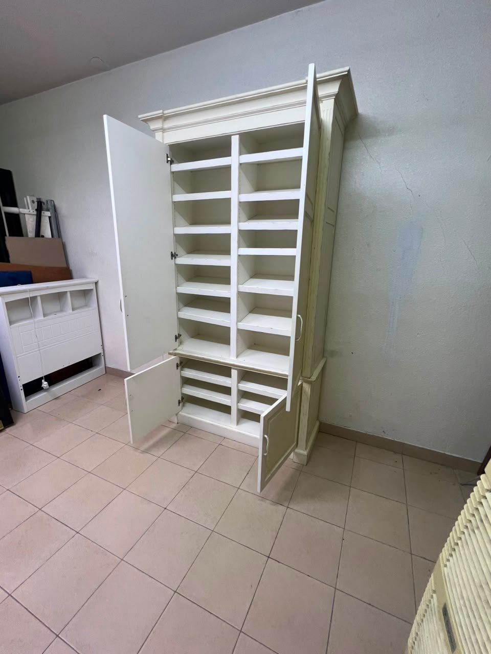Classic White Paneled Wardrobe / Armoire – Traditional 2-Door Cabinet with Crown Molding, Top Rail & Bottom Storage Cupboard - Image 9