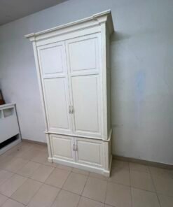 Classic White Paneled Wardrobe / Armoire – Traditional 2-Door Cabinet with Crown Molding, Top Rail & Bottom Storage Cupboard