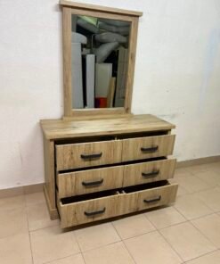 Modern Light Oak Dresser with Mirror – Rustic Wood 5-Drawer Chest with Black Metal Handles & Matching Frame for Bedroom & Vanity - Image 2