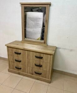 Modern Light Oak Dresser with Mirror – Rustic Wood 5-Drawer Chest with Black Metal Handles & Matching Frame for Bedroom & Vanity - Image 3