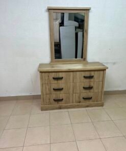 Modern Light Oak Dresser with Mirror – Rustic Wood 5-Drawer Chest with Black Metal Handles & Matching Frame for Bedroom & Vanity - Image 5