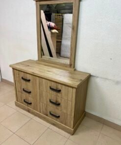 Modern Light Oak Dresser with Mirror – Rustic Wood 5-Drawer Chest with Black Metal Handles & Matching Frame for Bedroom & Vanity - Image 6