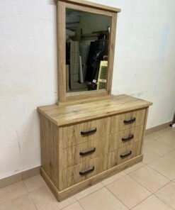 Modern Light Oak Dresser with Mirror – Rustic Wood 5-Drawer Chest with Black Metal Handles & Matching Frame for Bedroom & Vanity - Image 8