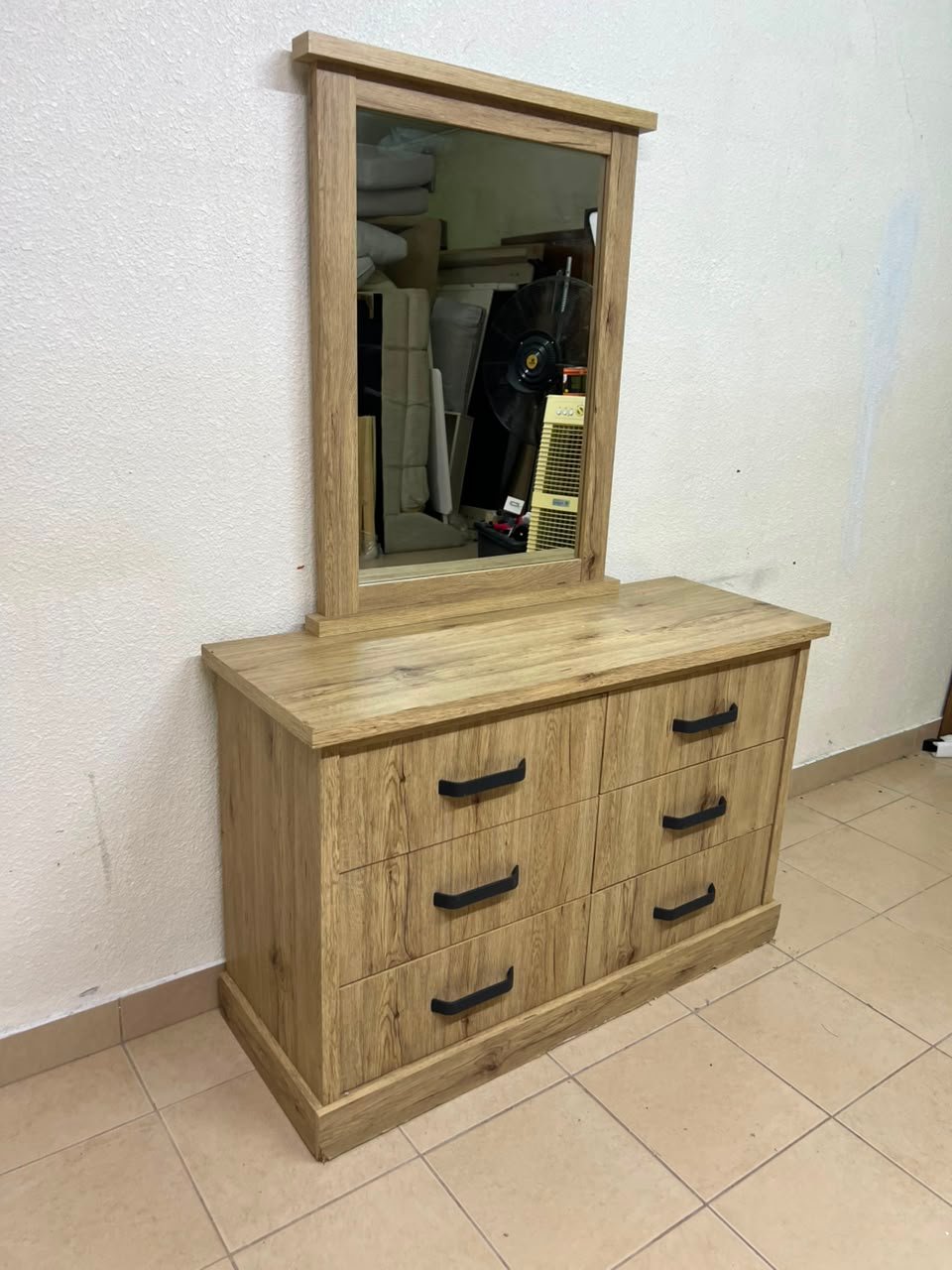 Modern Light Oak Dresser with Mirror – Rustic Wood 5-Drawer Chest with Black Metal Handles & Matching Frame for Bedroom & Vanity - Image 8