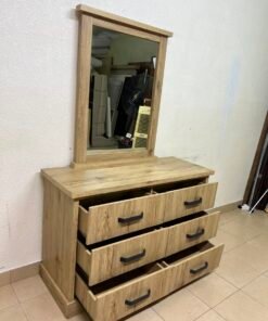 Modern Light Oak Dresser with Mirror – Rustic Wood 5-Drawer Chest with Black Metal Handles & Matching Frame for Bedroom & Vanity - Image 9