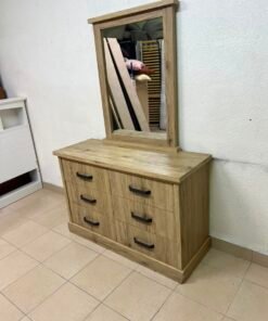 Modern Light Oak Dresser with Mirror – Rustic Wood 5-Drawer Chest with Black Metal Handles & Matching Frame for Bedroom & Vanity - Image 10