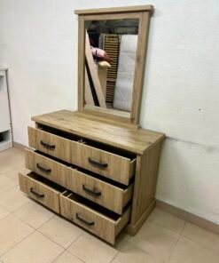 Modern Light Oak Dresser with Mirror – Rustic Wood 5-Drawer Chest with Black Metal Handles & Matching Frame for Bedroom & Vanity - Image 11
