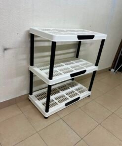 Modern 3-Tier Plastic Storage Shelf / Organizer Rack – White Ventilated Shelves with Black Frame for Garage, Bathroom, Kitchen & Office - Image 3