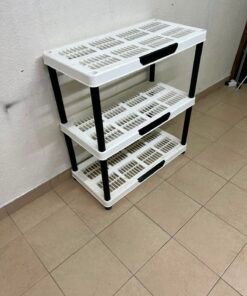 Modern 3-Tier Plastic Storage Shelf / Organizer Rack – White Ventilated Shelves with Black Frame for Garage, Bathroom, Kitchen & Office - Image 4