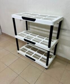 Modern 3-Tier Plastic Storage Shelf / Organizer Rack – White Ventilated Shelves with Black Frame for Garage, Bathroom, Kitchen & Office - Image 5