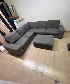 Modern Grey L-Shaped Sectional Sofa with Ottoman – Large Fabric Corner Couch with Plush Back Cushions & Solid Base for Living Room & Apartments - Image 3
