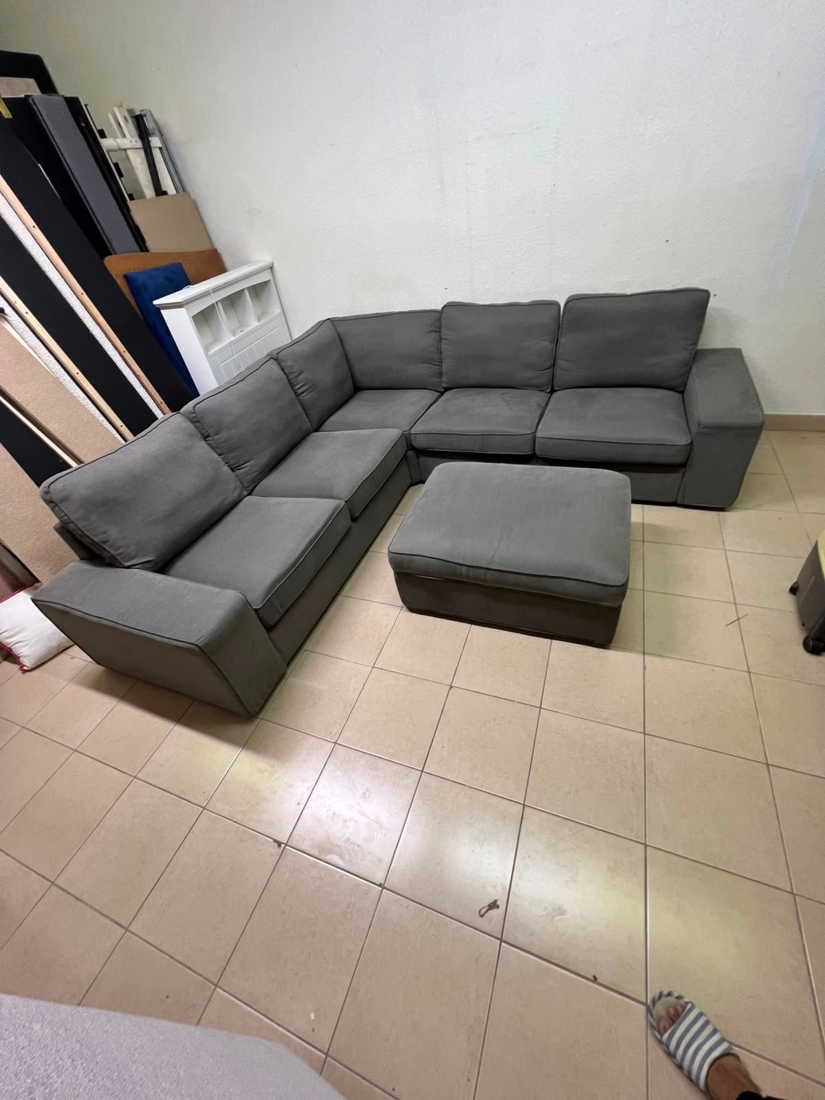 Modern Grey L-Shaped Sectional Sofa with Ottoman – Large Fabric Corner Couch with Plush Back Cushions & Solid Base for Living Room & Apartments - Image 3