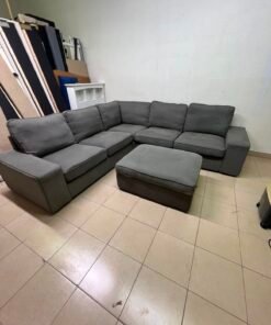 Modern Grey L-Shaped Sectional Sofa with Ottoman – Large Fabric Corner Couch with Plush Back Cushions & Solid Base for Living Room & Apartments - Image 4