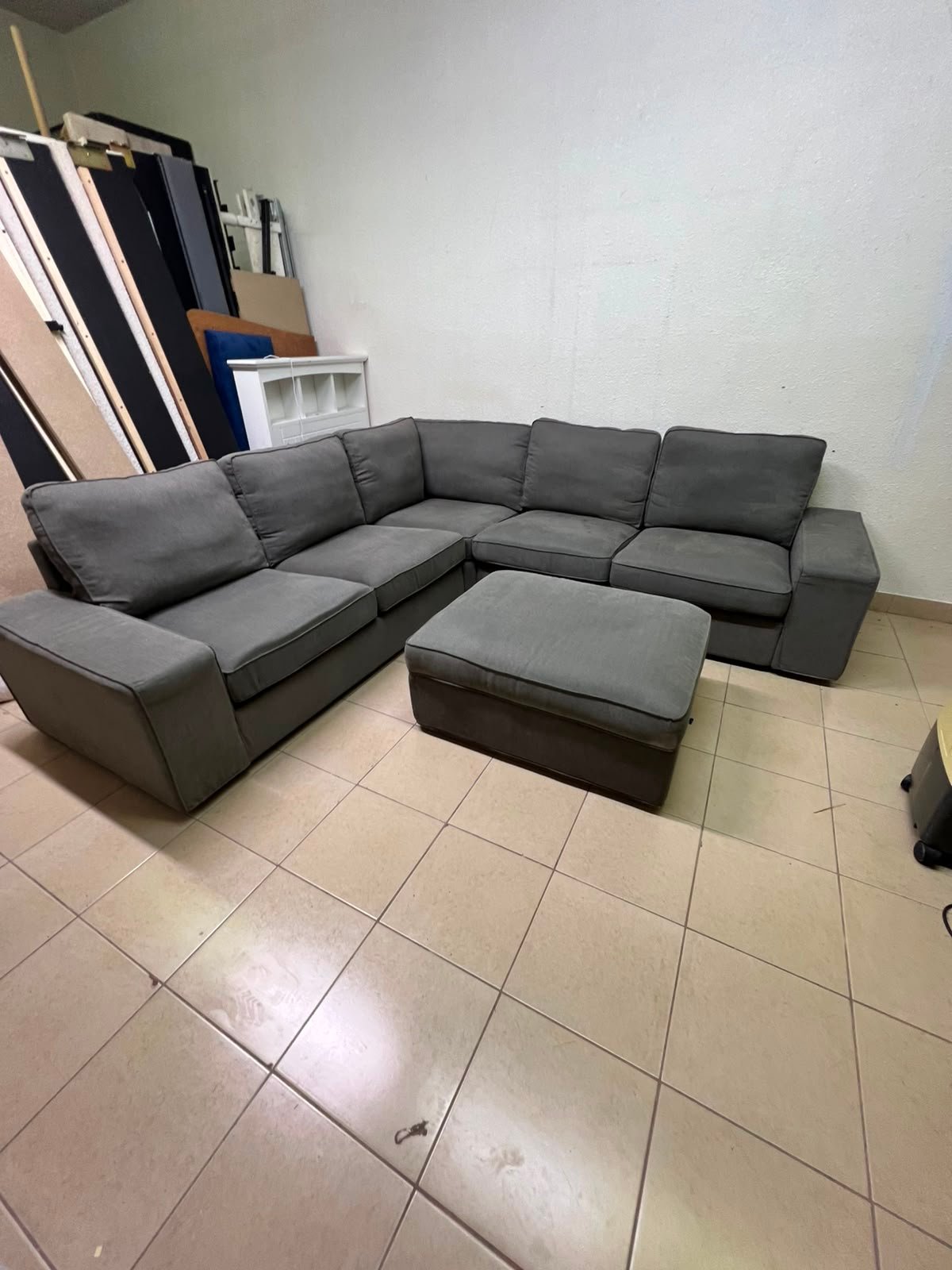 Modern Grey L-Shaped Sectional Sofa with Ottoman – Large Fabric Corner Couch with Plush Back Cushions & Solid Base for Living Room & Apartments - Image 4
