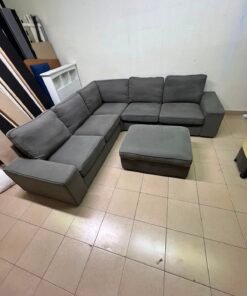 Modern Grey L-Shaped Sectional Sofa with Ottoman – Large Fabric Corner Couch with Plush Back Cushions & Solid Base for Living Room & Apartments - Image 5
