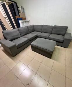 Modern Grey L-Shaped Sectional Sofa with Ottoman – Large Fabric Corner Couch with Plush Back Cushions & Solid Base for Living Room & Apartments - Image 6