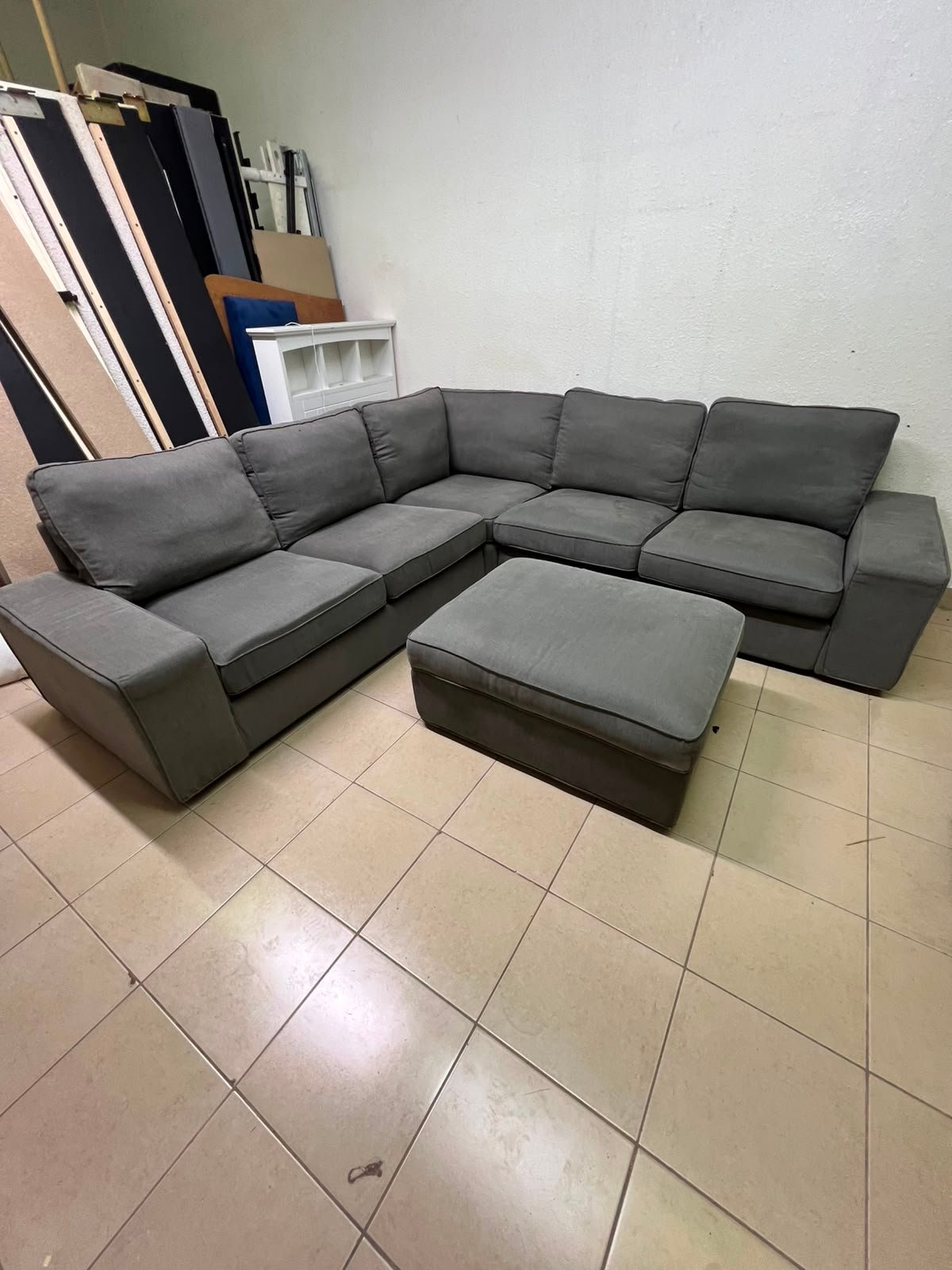 Modern Grey L-Shaped Sectional Sofa with Ottoman – Large Fabric Corner Couch with Plush Back Cushions & Solid Base for Living Room & Apartments - Image 6