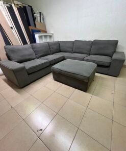 Modern Grey L-Shaped Sectional Sofa with Ottoman – Large Fabric Corner Couch with Plush Back Cushions & Solid Base for Living Room & Apartments - Image 7