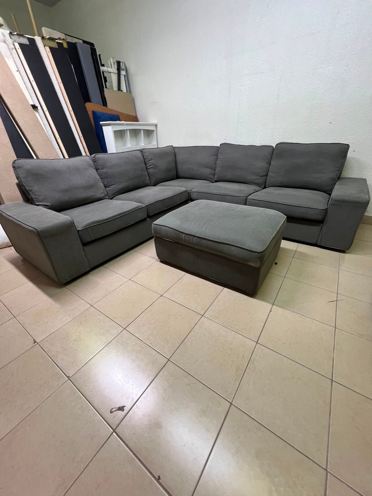 Modern Grey L-Shaped Sectional Sofa with Ottoman – Large Fabric Corner Couch with Plush Back Cushions & Solid Base for Living Room & Apartments - Image 7
