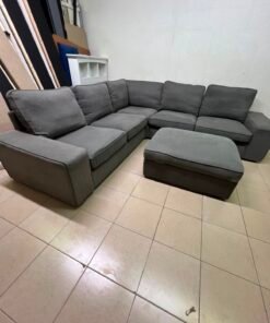 Modern Grey L-Shaped Sectional Sofa with Ottoman – Large Fabric Corner Couch with Plush Back Cushions & Solid Base for Living Room & Apartments - Image 8