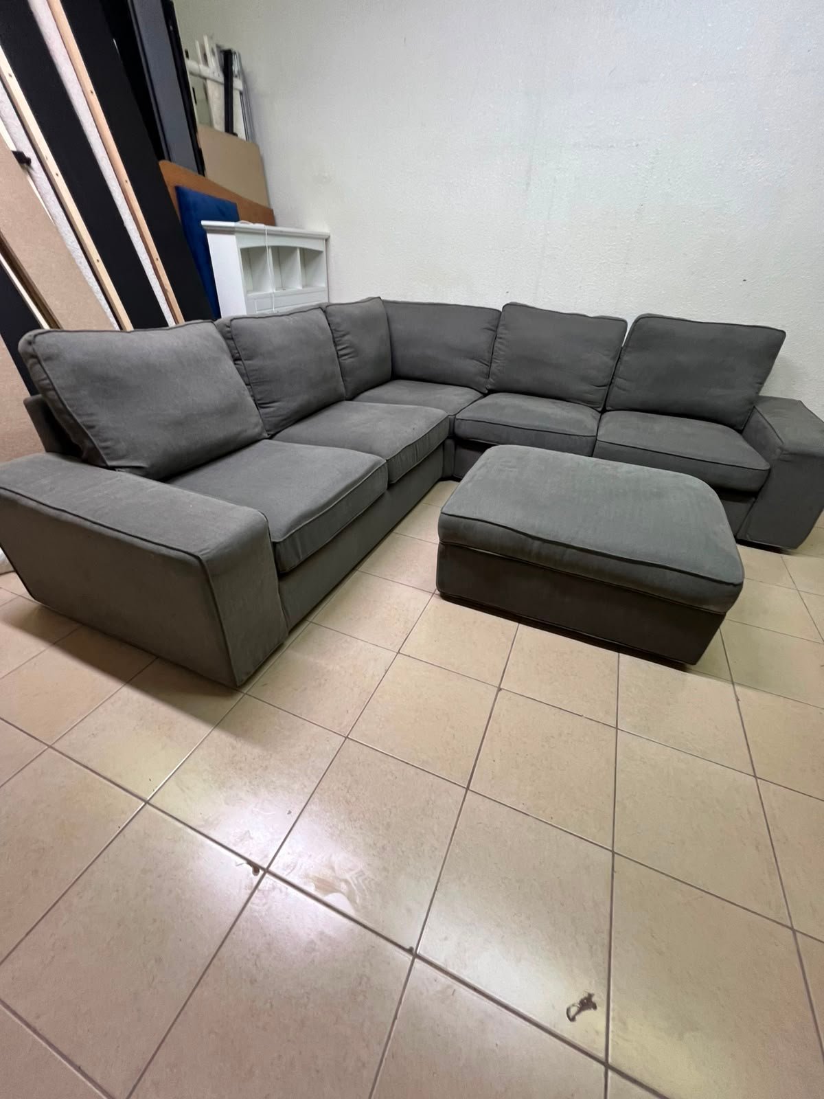 Modern Grey L-Shaped Sectional Sofa with Ottoman – Large Fabric Corner Couch with Plush Back Cushions & Solid Base for Living Room & Apartments - Image 8