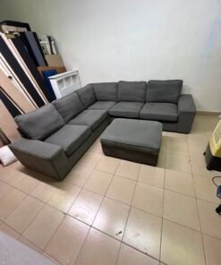 Modern Grey L-Shaped Sectional Sofa with Ottoman – Large Fabric Corner Couch with Plush Back Cushions & Solid Base for Living Room & Apartments