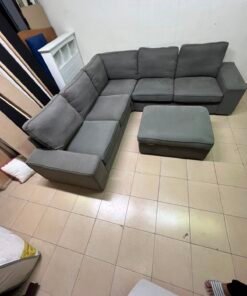 Modern Grey L-Shaped Sectional Sofa with Ottoman – Large Fabric Corner Couch with Plush Back Cushions & Solid Base for Living Room & Apartments - Image 10