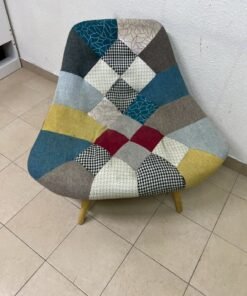 Modern Patchwork Fabric Accent Chair – Multi-Colored Geometric Slipper Chair with Wooden Tapered Legs for Living Room, Bedroom & Reading Nook - Image 2
