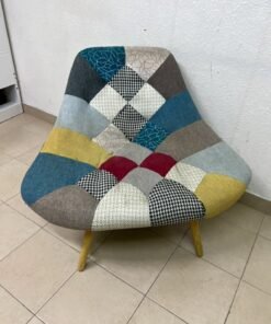 Modern Patchwork Fabric Accent Chair – Multi-Colored Geometric Slipper Chair with Wooden Tapered Legs for Living Room, Bedroom & Reading Nook - Image 3